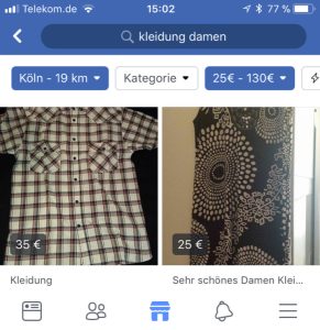 Screenshot eines Facebookshops