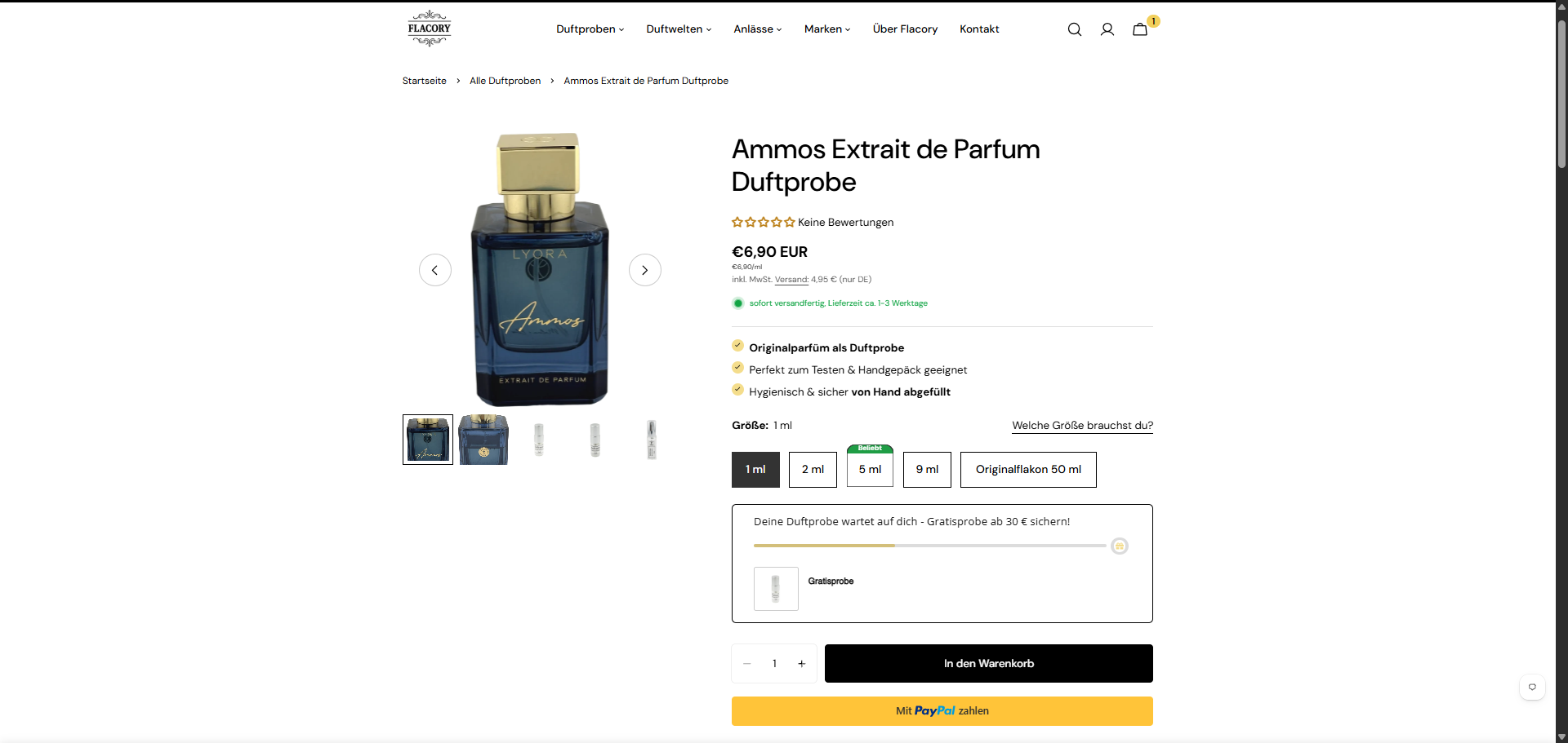 Produktseite von Flacory nach der Weiterentwicklung