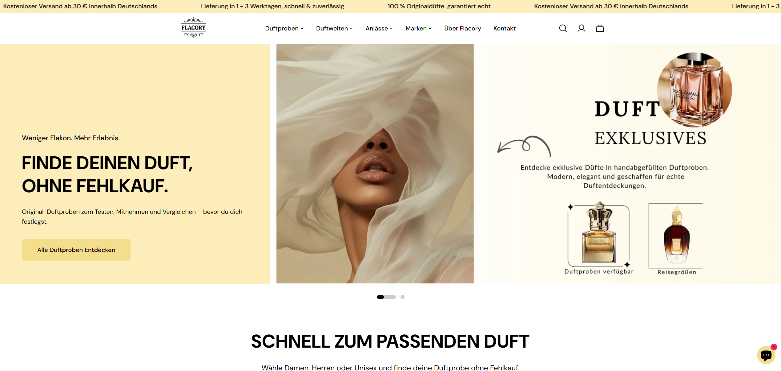 Screenshot von Flacoryshop Startseite