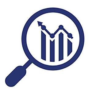 Illustration einer Lupe mit steigender Statistik