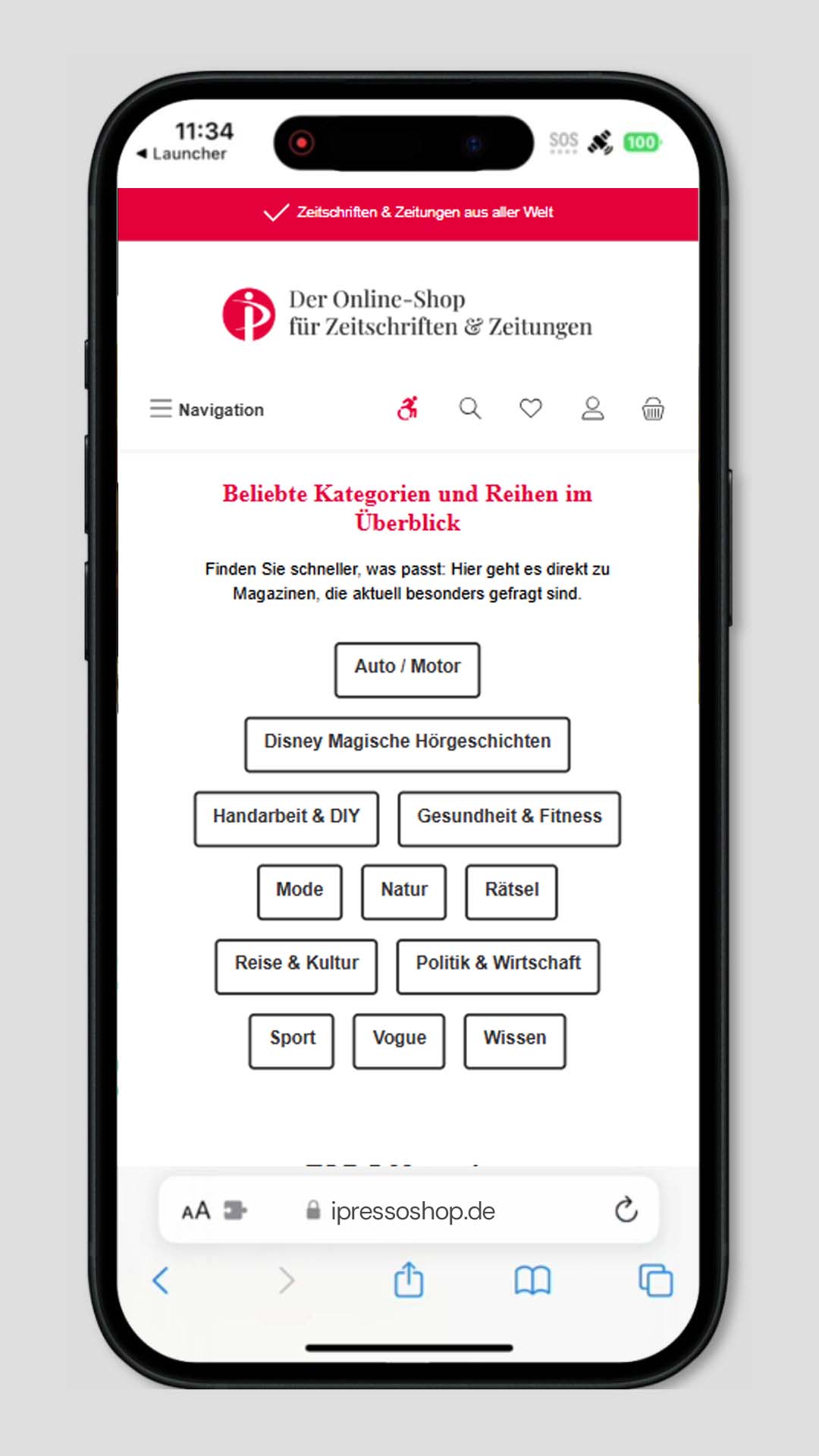 Mobile Vorschau der Referenz iPresso Shop