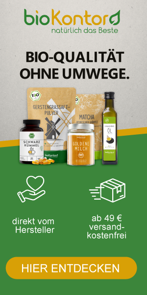 bioKontor Werbebanner mit Produktabbildungen und Call-to-Action Hier entdecken