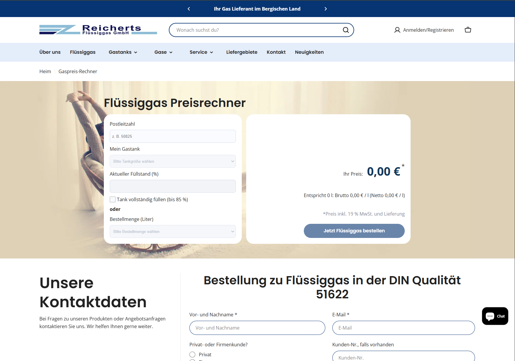 Reicherts Flüssiggas Gaspreis Rechner