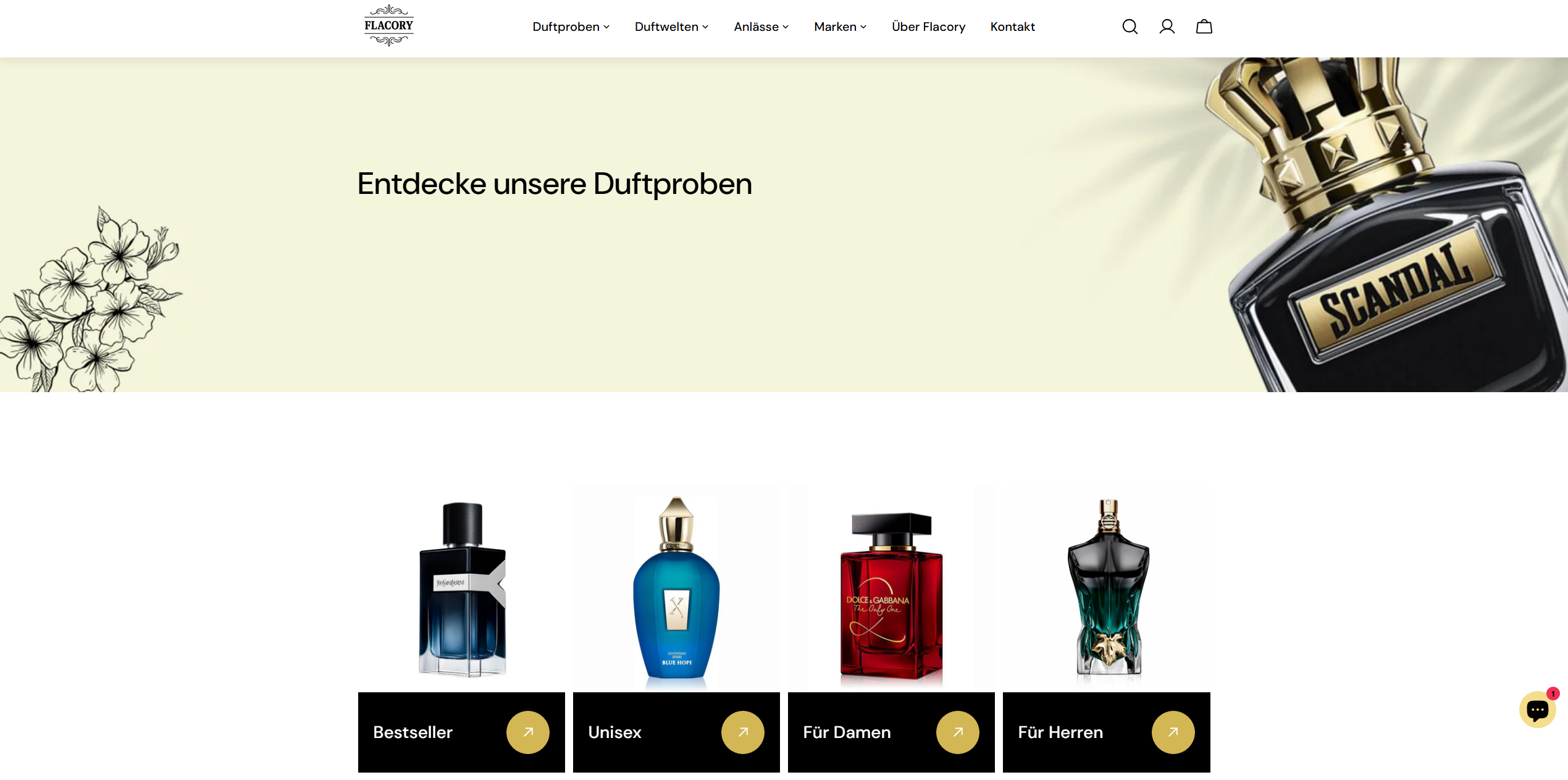 Screenshot von Flacoryshop Kategorieseite