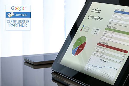 Tablet mit Overview von Google Ads