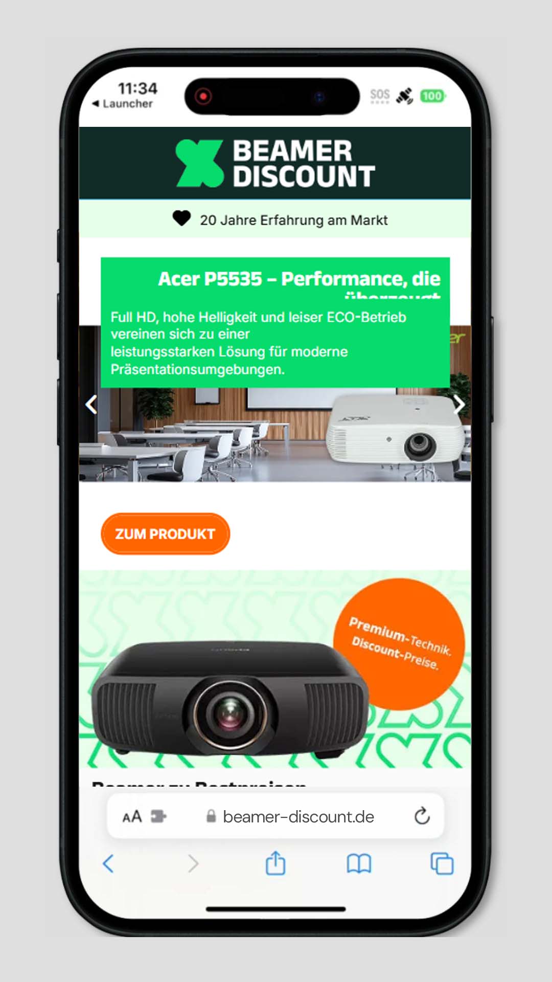 Mobile Vorschau der Referenz Beamerdiscount Website
