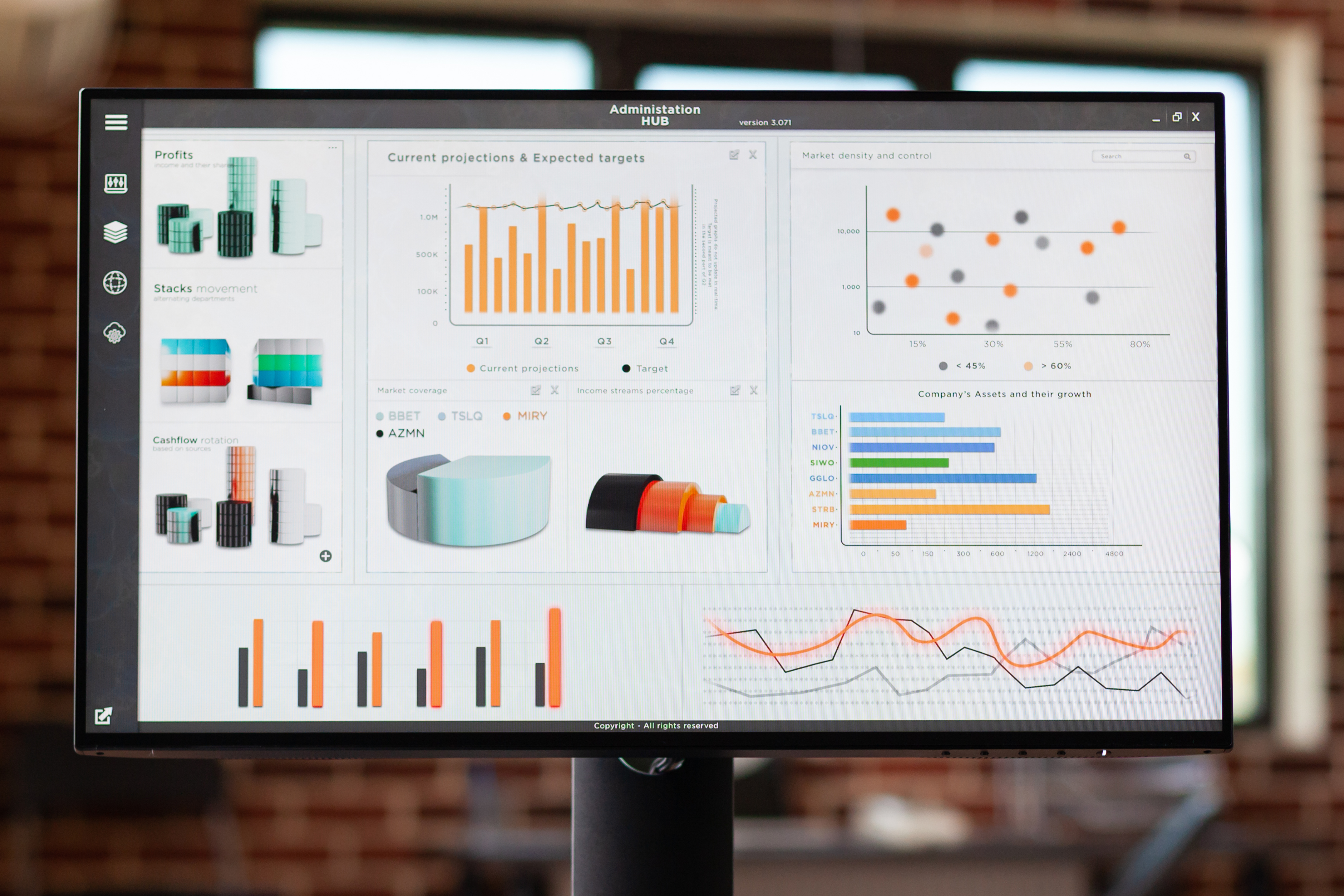 Monitor mit Diagrammen und Datenvisualisierung – Darstellung von Analyse- und Performance-Daten.