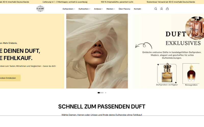 Screenshot von Flacoryshop Startseite