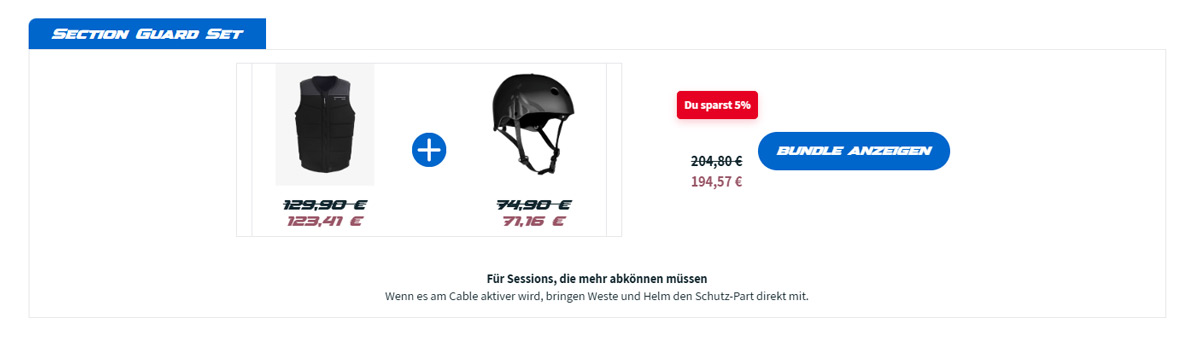 Beispiel f&uuml;r ein Produktbundle im Onlineshop mit sichtbarer Ersparnis und klarer Produktkombination